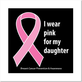 Breast cancer ribbon for daughter with white type Posters and Art